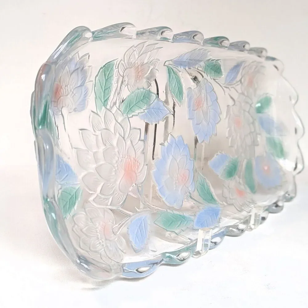 Vintage Crystal Clear Studios Chrysanthemum Lotus Frosted Glass Tray